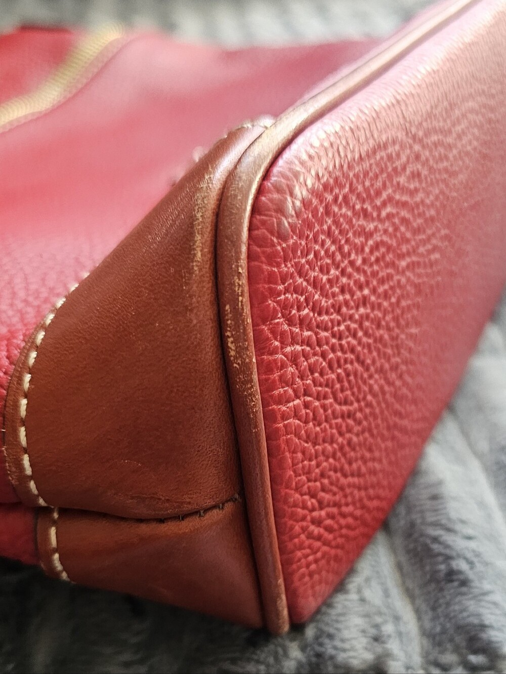 Dooney & Bourke Red Pebbled Leather Crossbody with Brown Trim - Picture 4 of 5